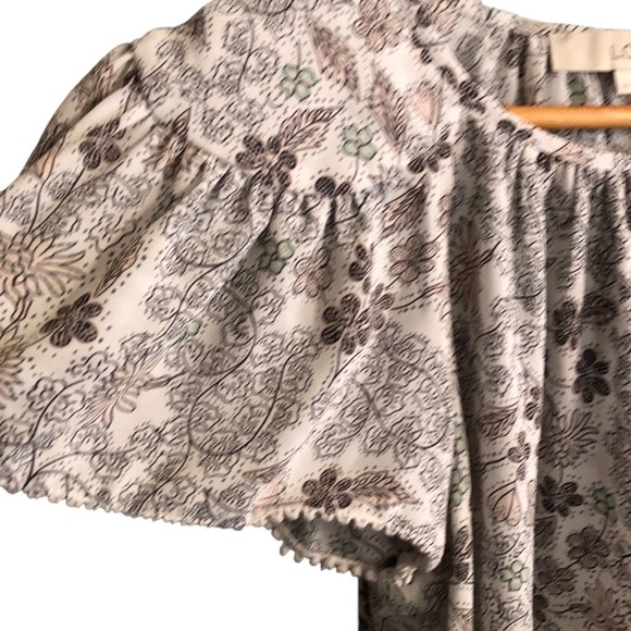 Loft Sz XS Peasant Boho Top Blouse Floral Neutral Keyhole Ruffled Cottagecore - Picture 5 of 9